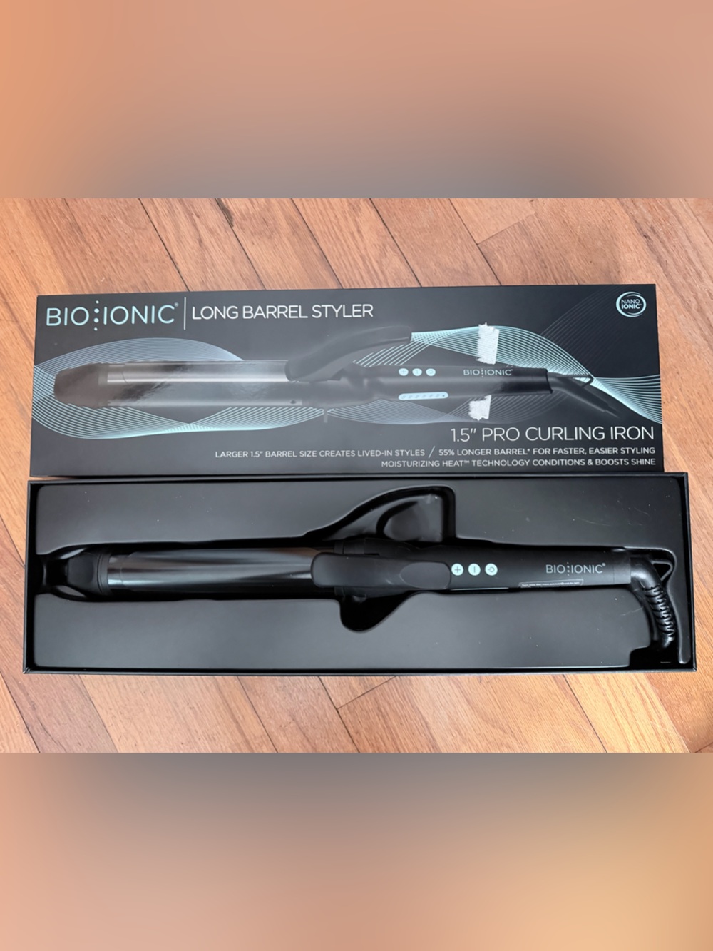 BIO IONIC 1.5" Pro Long Barrel Curling Iron - Black NIB!